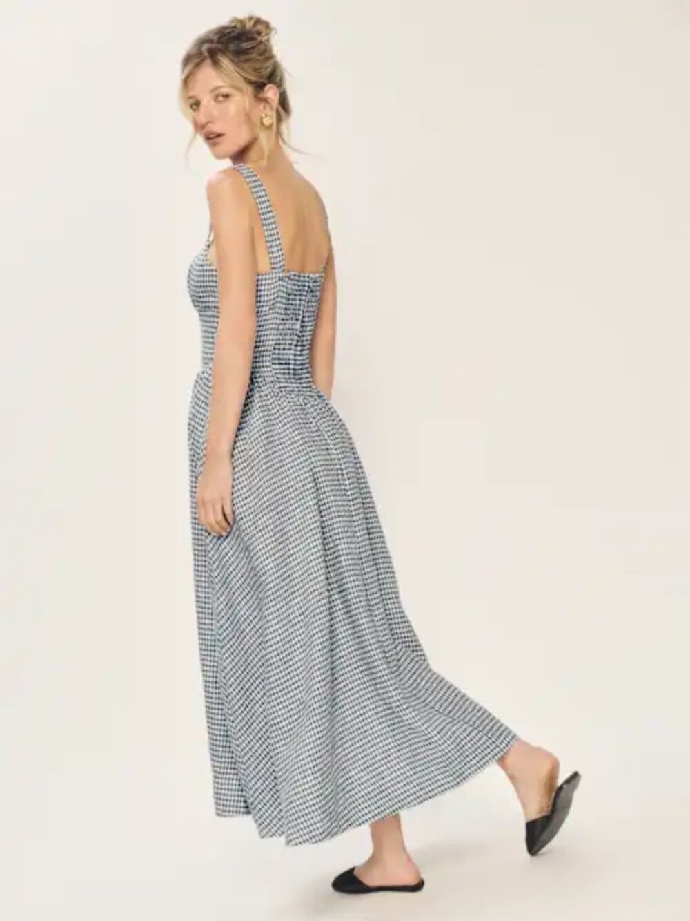 Reformation Balia Linen Dress in Slate Check - Picture 3 of 8